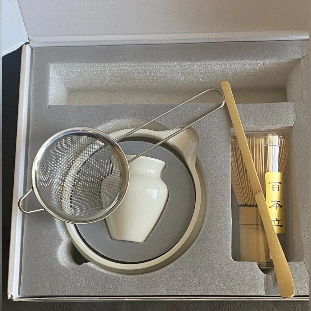 6 Pieces Green Matcha Kit for Matcha Lover Tea Ceremony White Ceramic Bamboo